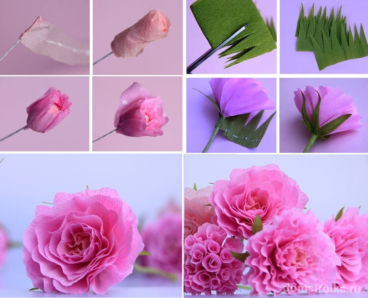 Этапы создания розы из гофрированной бумаги