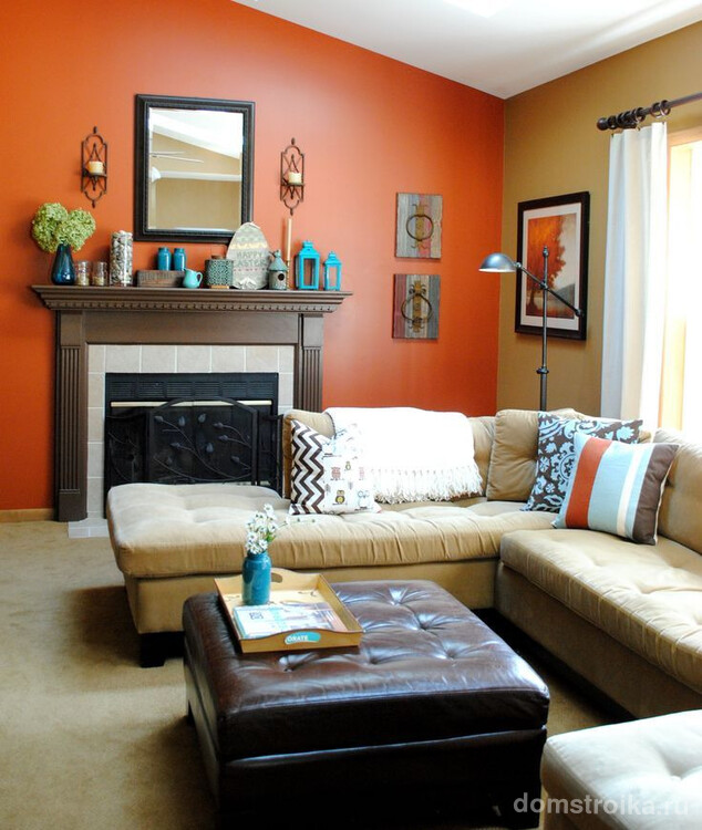 Фото 4 - Яркий оранжевый цвет стены создает радужное настроение