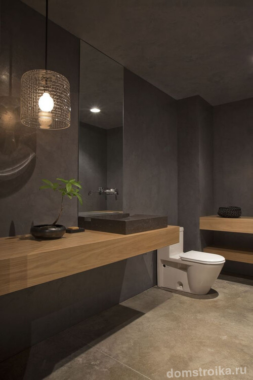 Лаконичная, но не менее шикарная ванная комната в коричневых тонах