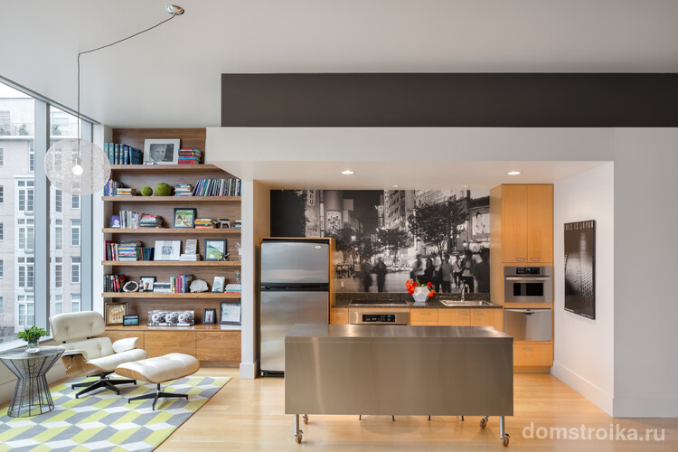 Великолепный интерьер кухни-гостиной, оформленный в стиле модерн