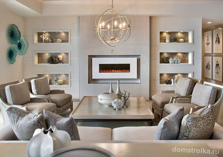 Элегантные бирюзовые тарелки в интерьере гостиной в стиле модерн