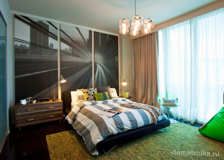 Динамичная модульная картина с изображением скоростной дороги в спальне