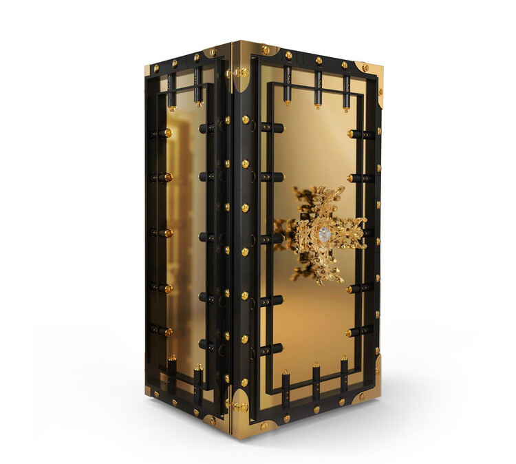Роскошный "золотой" сейф с ручкой, инкрустированной камнями, выполненный в стиле стим-панк