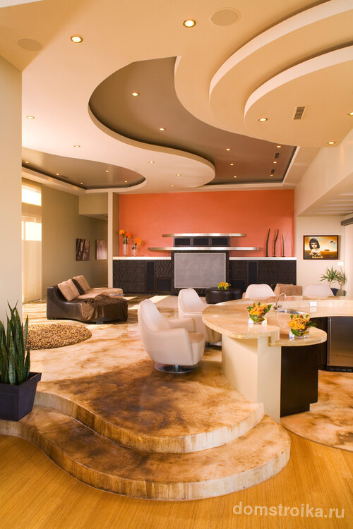 Гипсокартонные потолки бывают всевозможных форм, цветов, конструкций и легко вписываются в любой стиль помещения