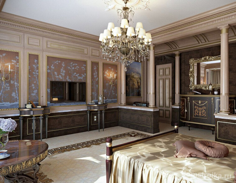 Украшение буазерами спальни в роскошных апартаментах в Баку
