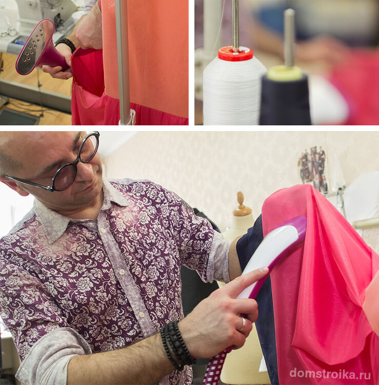 Отпариватель для одежды. В швейных ателье часто пользуются ручными отпаривателями после манипуляций с готовой вещью. Существуют также стационарные большие отпариватели, но они предназначены больше для текстильных производств