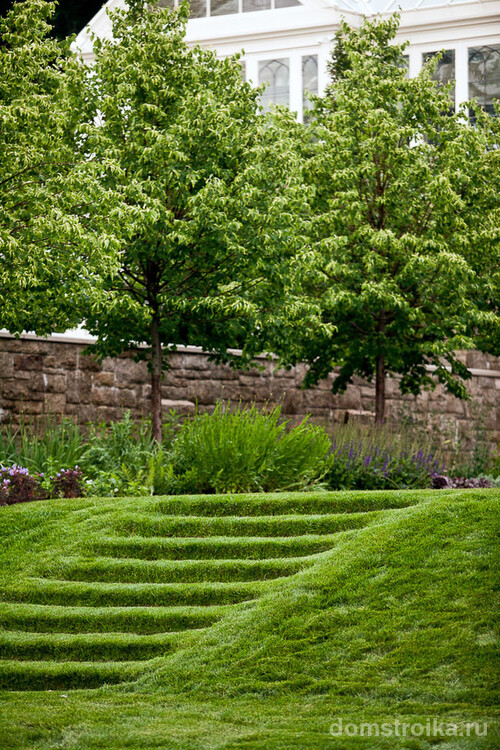 Садовые ступеньки декорированы газонным "ковром"